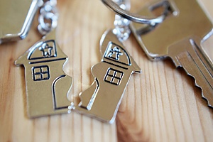 a key chain of a house split in half