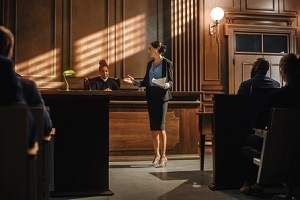 female prosecutor presenting the case