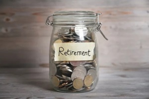 money jar with retirement label