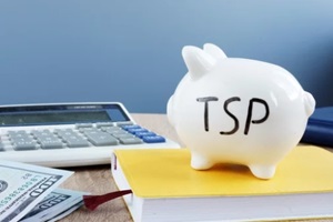thrift savings plan tsp written on a piggy bank