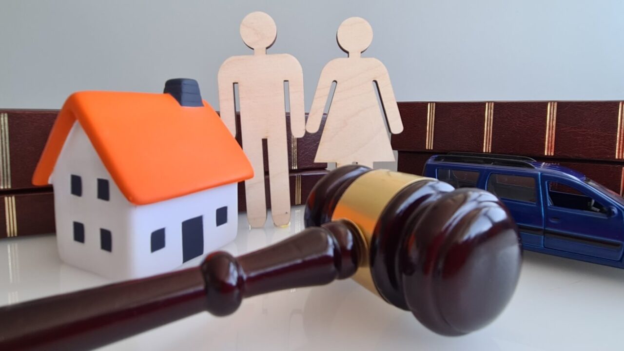 divorce man woman court and division of property closeup