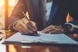 real estate agent talked about the terms of the home purchase agreement and asked the customer to sign the documents to make the contract legally